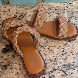 Corkys “Don’t Get It Twisted” Braided Rhinestone Slide Sandals